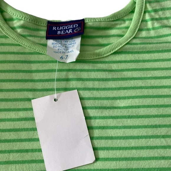 RUGGED BEAR NEW NWT SUMMER CASUAL  GIRLS GREEN STRIPE TOP SHIRT TSHIRT SIZE 6 7 - Picture 4 of 5